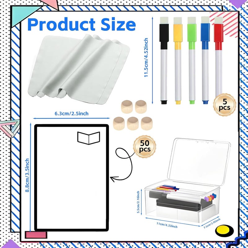 Zikoos 50pcs Multifunctional Tokens Dry Erase Index Cards with 1pc Storage Box 5 Pcs Dry Erase Markers 6pcs Blank Dice and 2pc Glasses Cleaning Cloth, Reusable Blank Playing Cards Dry Erase Tokens for Game - Image 2